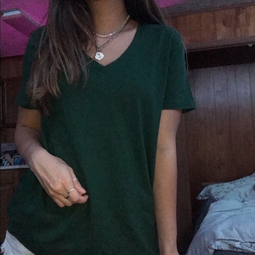 Dark Green V-Neck Top